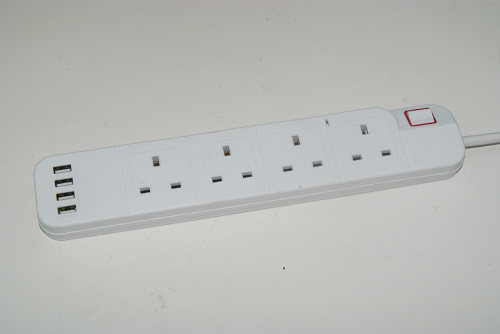 British standard extension power socket 4 way with 4 USB and switch