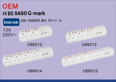 UK 3 USB power strip with individual switch and surge protection