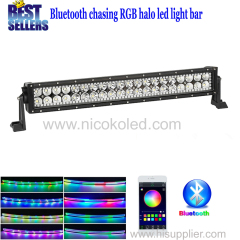 Nicoko Straight 22"120W Chasing RGB Halo LED work Light Bar Head Lamp by Bluetooth Control for Off Road truck driving c