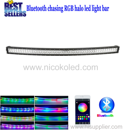 Nicoko Curved 50" 288W Chasing RGB Halo LED Light Bar Led lights by Bluetooth for ATV SUV Driving Cars