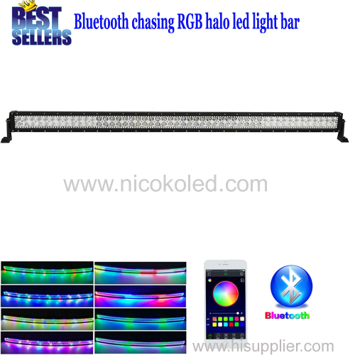 Nicoko 52inch 300W Chasing RGB Halo LED Light Bar straight Combo Beam IP67Waterproof for Off-road vehicle Bluetooth App