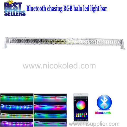 Nicoko 52inch 300W White housing Chasing RGB Halo LED Light Bar straight led Offroad lightwith Bluetooth App control