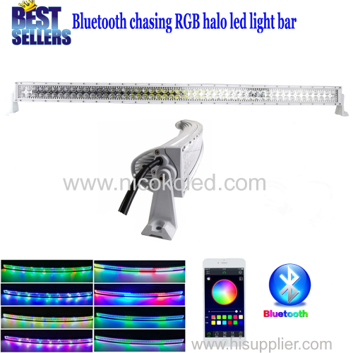 Nicoko 52inch Curved 300W White housing Chasing RGB Halo LED Light Bar led lights by Bluetooth App control for trucks