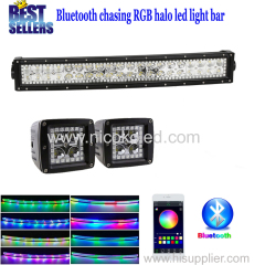 Nicoko 22"120W Curved LED Light Bar +Led work light with RGB chaser Halo for Offroad 12v 24v Driving Truck bluetoot