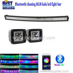Nicoko 32"180W Curved Bluetooth APP Controlled LED work Light Bar +Led work light with RGB chasing for Tractor Truck