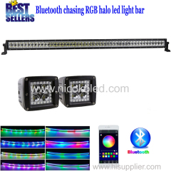 Nicoko 50"288W striaght LED Light Bar+2pcs led pods with RGB chaser Halo by Bluetooth App control for Toyota/Pic