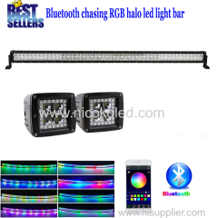 Nicoko 52"300W Straight Chaser RGB Halo LED Light Bar Rock lights Head Lamp with 2xLed pods halo by Bluetooth Control