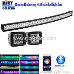 Nicoko 52"300W Curved Chasing RGB Halo LED Light Bar led lights with 2xLed pods halo by Bluetooth Control