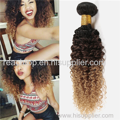 Unprocessed Ombre Color Kinky Curly Human Hair Weft 10-30inch Hair Bundles In Stock