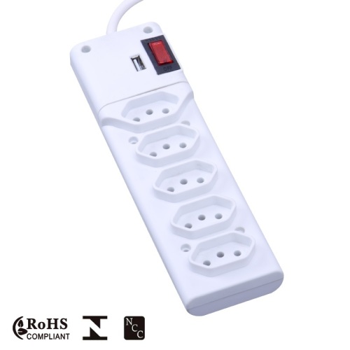 5 outlets Brazil socket with fuse 2P+T power strip INMETRO certified