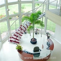 DIY Easy Installation Design Stainless Steel Glass Staircase With Tempered Glass Railing And Solid Wood Tread