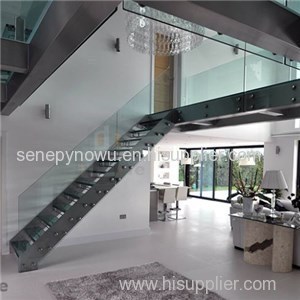 L Shape Modern Staircase With Glass Railing And Glass Step