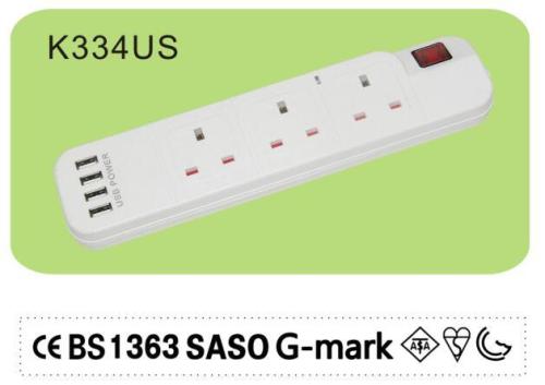 13A Socket 3 Gang Power Strip with USB ports