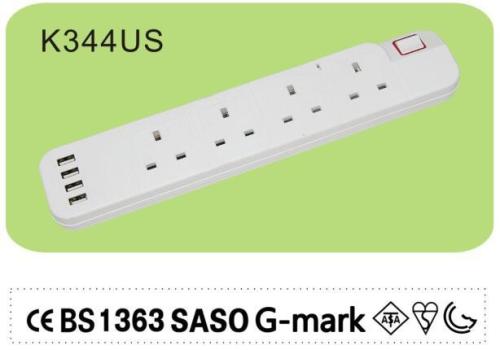 Energy saver extension power strip with 4 USB port