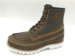 BROWN OIL WAXY LEATHER men work boots UPPER WITH NYLON AND WHITE TWO LINES STITCHING ORNAMENT
