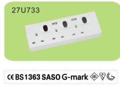 Flat plug power strip 3 outlets with switch