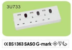 Flat plug power strip 3 outlets with switch