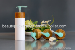 Plastic cosmetic packaging containers with bamboo lids