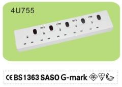 4 way extension lead with twin usb ports