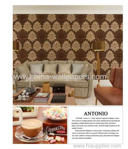 Deep embossed vinyl wallpaper for decoration