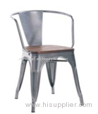 Tolix Arm Chair With Wooden Seat