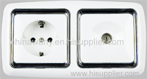 Flush type schuko socket and TV Schuko socket with TV