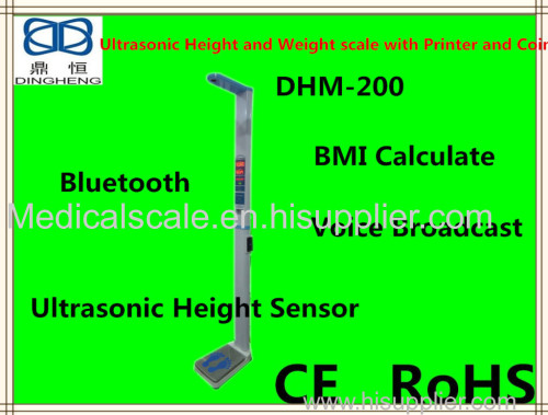 Ultrasonic Electronic Height and weight scale with coin operated and printer