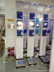 Ultrasonic coin operated height and weight machine with fat mass and body composition analysis