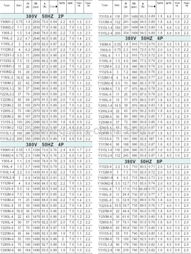 Y Series cast iron casing three phase Induction Motors