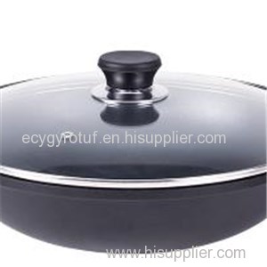 6 Quart Durable Design Easy to Clean Multi-use Fast Heat Transfer Black Cast Aluminum Wok