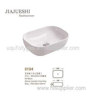 AU High Gloss White Ceramic Slim Thin Rectangular Art Basin Counter Top Mounted Basin