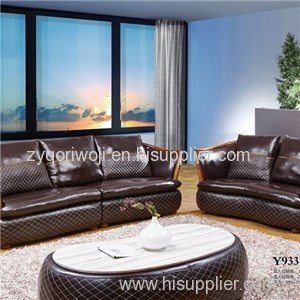 Timber Decoration Genuine Leather Chocolate Color Sofa