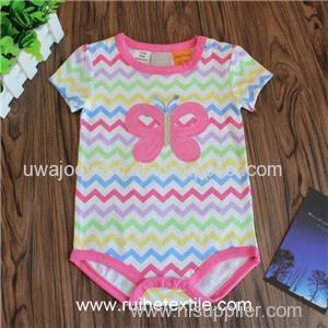 Colourful Wave Printed Romper Summer Short Sleeve Cotton Bodysuit For Baby Girls