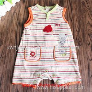 Casual Striped Cotton One Piece Romper With Pockets For Babies