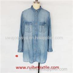 Casual Women Denim Shirt Long Sleeve Jean Shirt For Ladies