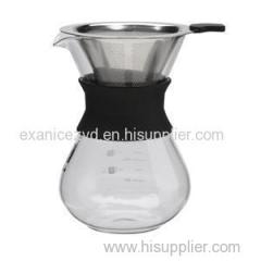 Pour Over Borosilicate Glass Coffee Brewer with Stainless Steel Coffee Dripper 650ml