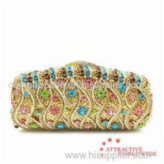 PU Leather Women Evening Bag Clutches With Multi-color Artificial Gemstone