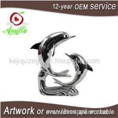 Silver Sculpture Resin Swimming Dolphins Figurine For Home Table Ornaments