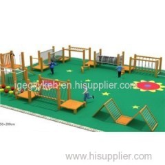 Wooden Outdoor Playground One Route Full Of Various Adventure Activities In Kindergarten And Park