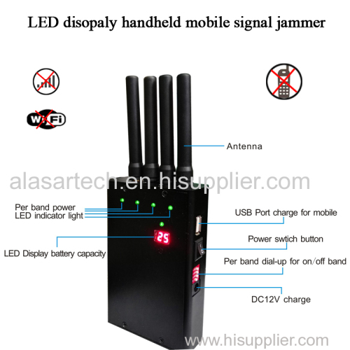 4 Bands LED Display Handheld Mobile Signal Jammer