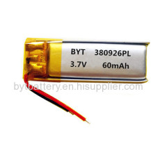 380926 3.7V/60mAh Lithium-polymer Battery