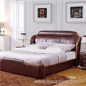 Wood Decoration Genuine Leather Soft Bed