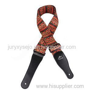 2 1/2"Asia Pattern Printed Adjustable Soft Cotton Guitar Strap with Leather Ends