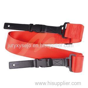 2" Black Seat Belt Guitar Strap with garment leather ends and tri-glide adjustment with quick release buckle