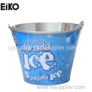 Round Galvanized Ice Bucket With Handle And Bottle Opener