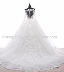 Fabulous Off Shoulder Court Train Long Sleeves Wedding Dress with Lace Appliques