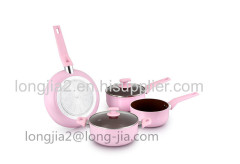 5pcs aluminum nonstick cookware set with 3-layer black nonstick coating pink