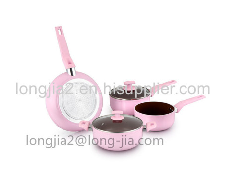 5pcs aluminum nonstick cookware set with 3-layer black nonstick coating pink