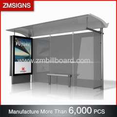 double glass see through solar tempered glass bus stop shelter with light box advertising