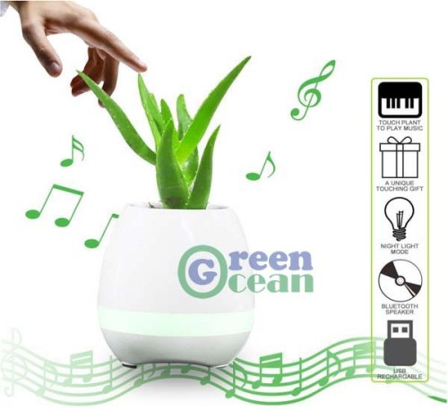 Smart Music Flower Pot Play Piano Bluetooth Speaker LED Flowerpot